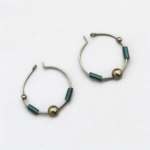 💙3 for $15 Vintage Gold & Green Beaded Hoop Earrings